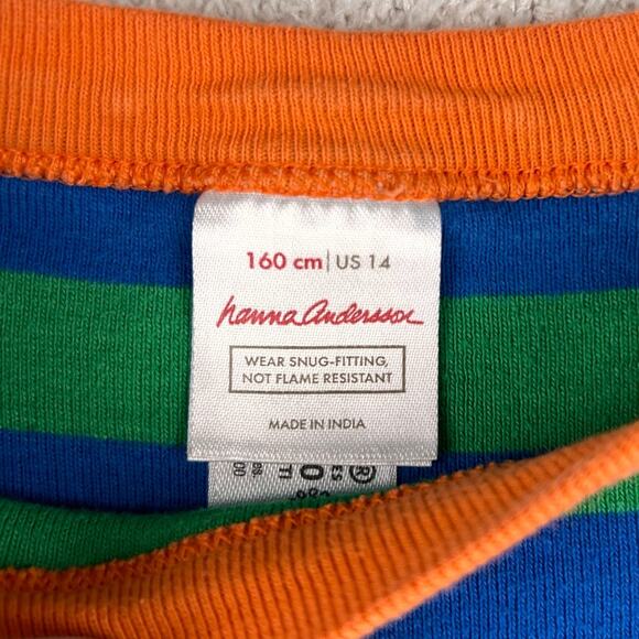 Hanna Andersson Boys Pajama Top 160 (US 14) Blue Green Striped Short Sleeve - Picture 6 of 8